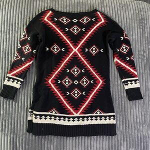 Ralph Lauren Navajo Tunic Sweater Women’s Small Patite Southwestern Aztec Black